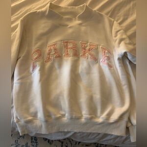 Parke mockneck white with pink lettering